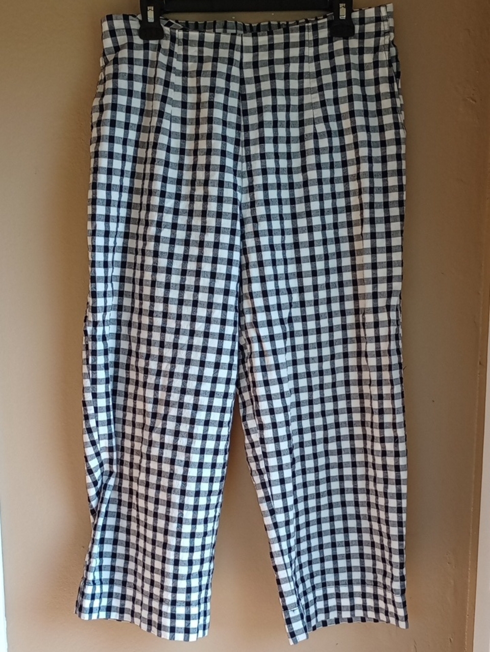 Ellos Ginham Pull On Black White Checkered Wide Leg Cotton Pants Size 16